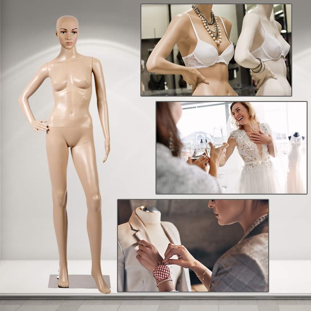 ✔【STRONG AND DURABLE QUALITY】:The mannequin made of high-quality PP material, Dress form every process done elaborately, Better effect with fashion clothes. The mannequin body has vivid facial expressions, vivid eyelashes,clear eyes and blushes to give you a real feeling.Mannequin with metal base female dress form display mannequin body. ✔【VARIOUS POSTURE ADJUSTABLE】: Every part of the mannequin is detachable.Mannequin body head, arms and legs are adjustable, Head can turn 360°,switch to any posture as you like.And you can match the clothes yourself through the vivid mannequin stand.Dress form mannequin fully body Full Body Realistic Mannequin female mannequin display. ✔【STABLE STAINLESS STEEL BASE】: The mannequin base made of durable and solid metal, The large rectangular chassis has enough area to support the mannequin. It ensures the stableness and sturdiness of the mannequin. Female mannequin dislay mannequin display dress form stand. ✔【LIGHTWEIGHT AND PORTABLE】: The mannequin is only 15 pounds, and you can easily move the dress form side to side, The full body mannequin was designed to fit a standard figure, Height: 69",Chest: 32",Waist: 24",Hip: 34", This mannequin is perfect for you.Mannequin display full body dress form female mannequin stand. ✔【ENJOY THE BIG-TIME OF SIMPLY ASSEMBLY】: Easy to assemble and disassemble High strength carton and packed to better protect body mannequin，All the accessories of the mannequin are included in the carton，The dress form mannequin takes only ten minutes to install，don’t need any tool.Enjoy the big-time of simply assembly.Full body mannequin dress form mannequin female mannequin display.